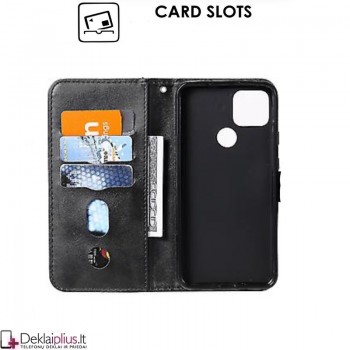 Dirbtinės odos atverčiamas dėklas su skyreliais - juodas (Google Pixel 4A)